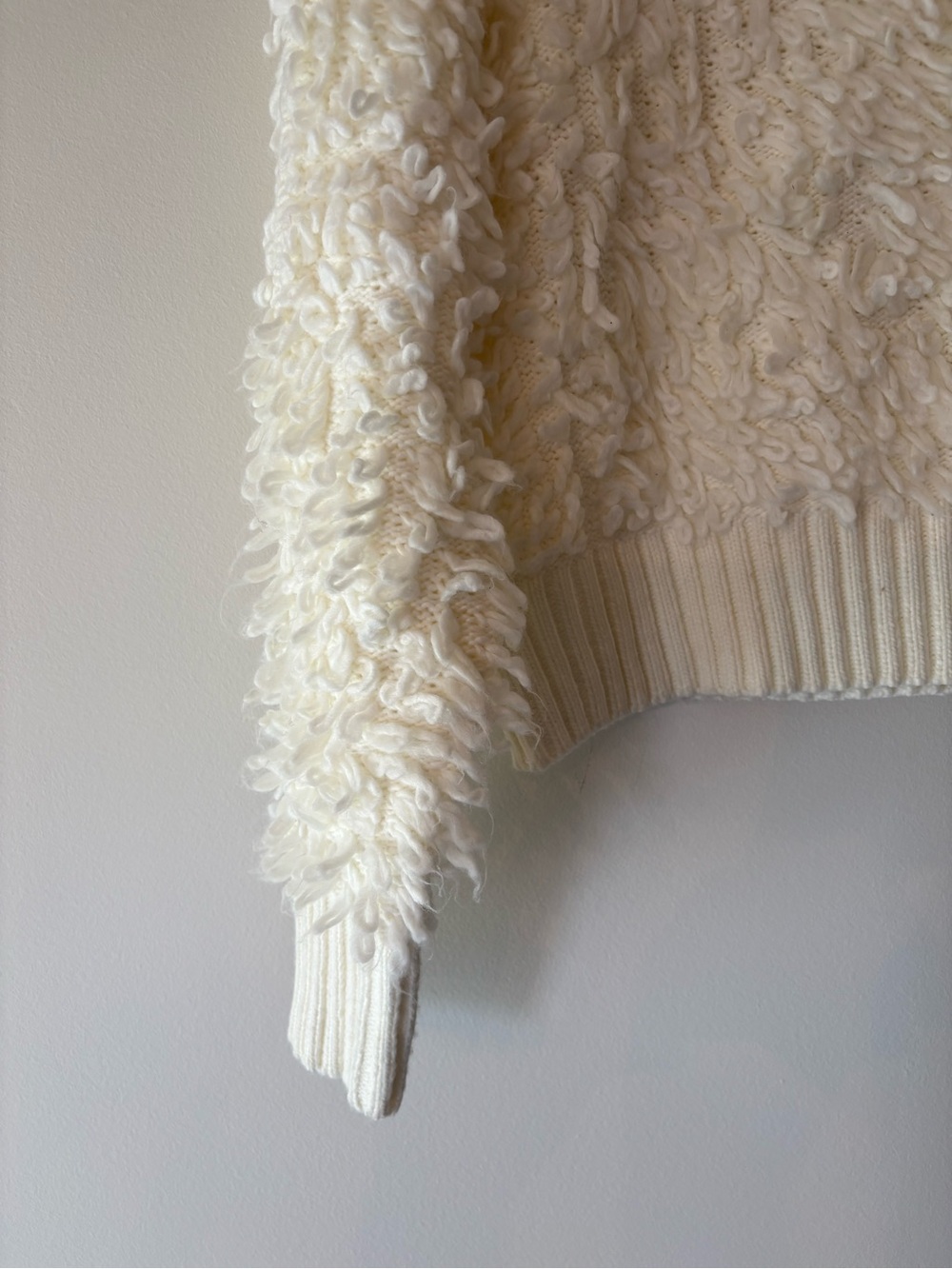 Anthropologie Maeve Callahan Cream Shag Loop Knit Cropped Mock Neck Sweater - Picture 6 of 7